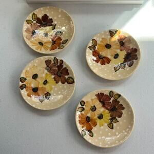 Morton Dessert Plate Set of 4 Ceramic Floral Beige Dotted Glazed
